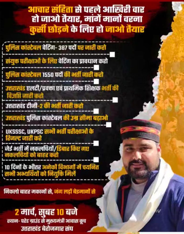 कल फिर से गरजेंगे उत्तराखंड बेरोजगार संघ और साथी :