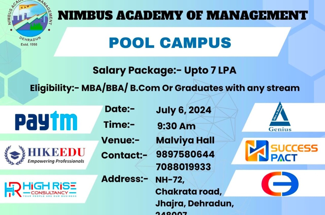 *निम्बस एकेडमी ऑफ़ मैनेजमेंट में किया जा रहा एकदिवसीय पूल