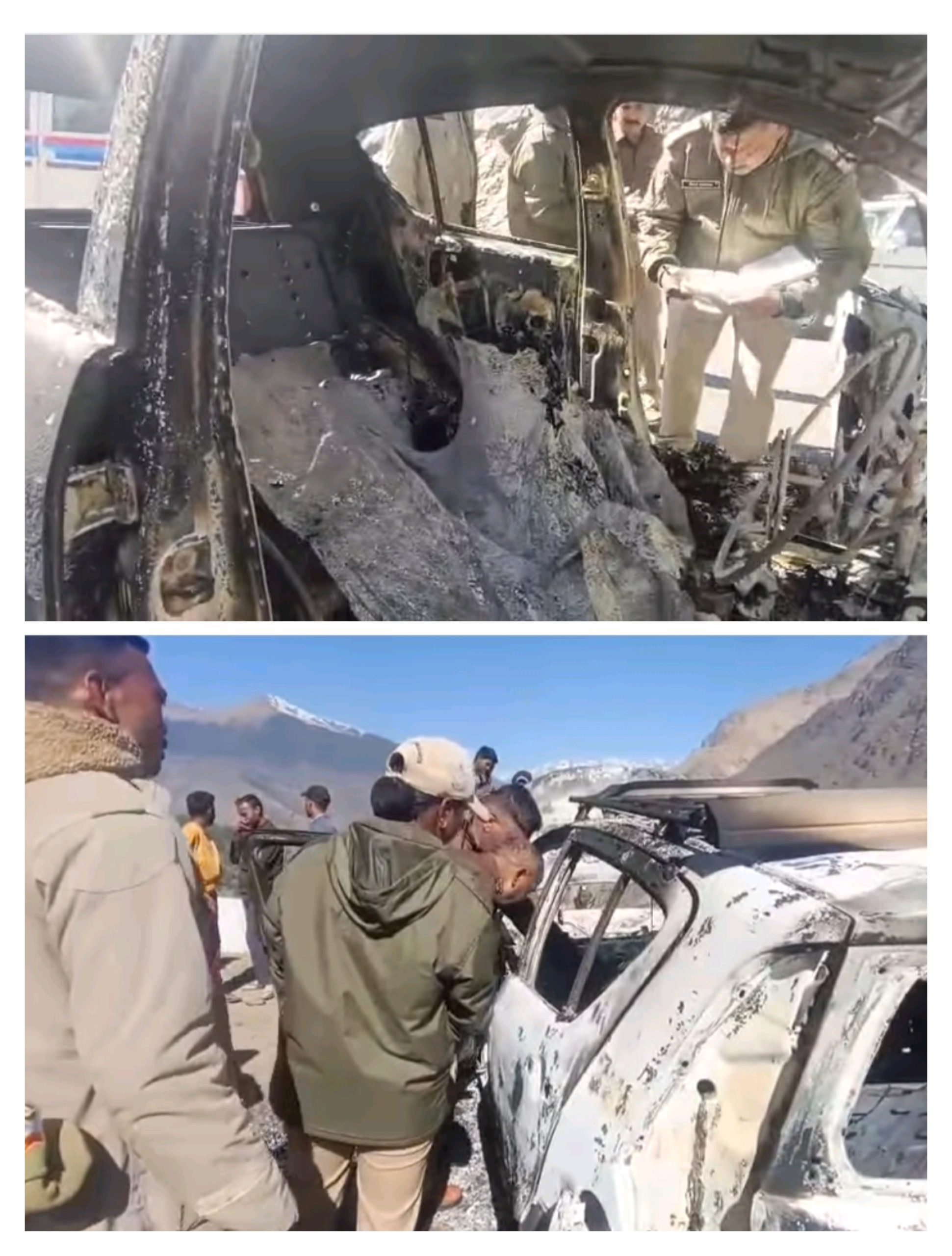 जोशीमठ (जनपद चमोली)- बैंगलोर (कर्नाटक राज्य) पंजीकृत जली हुई कार