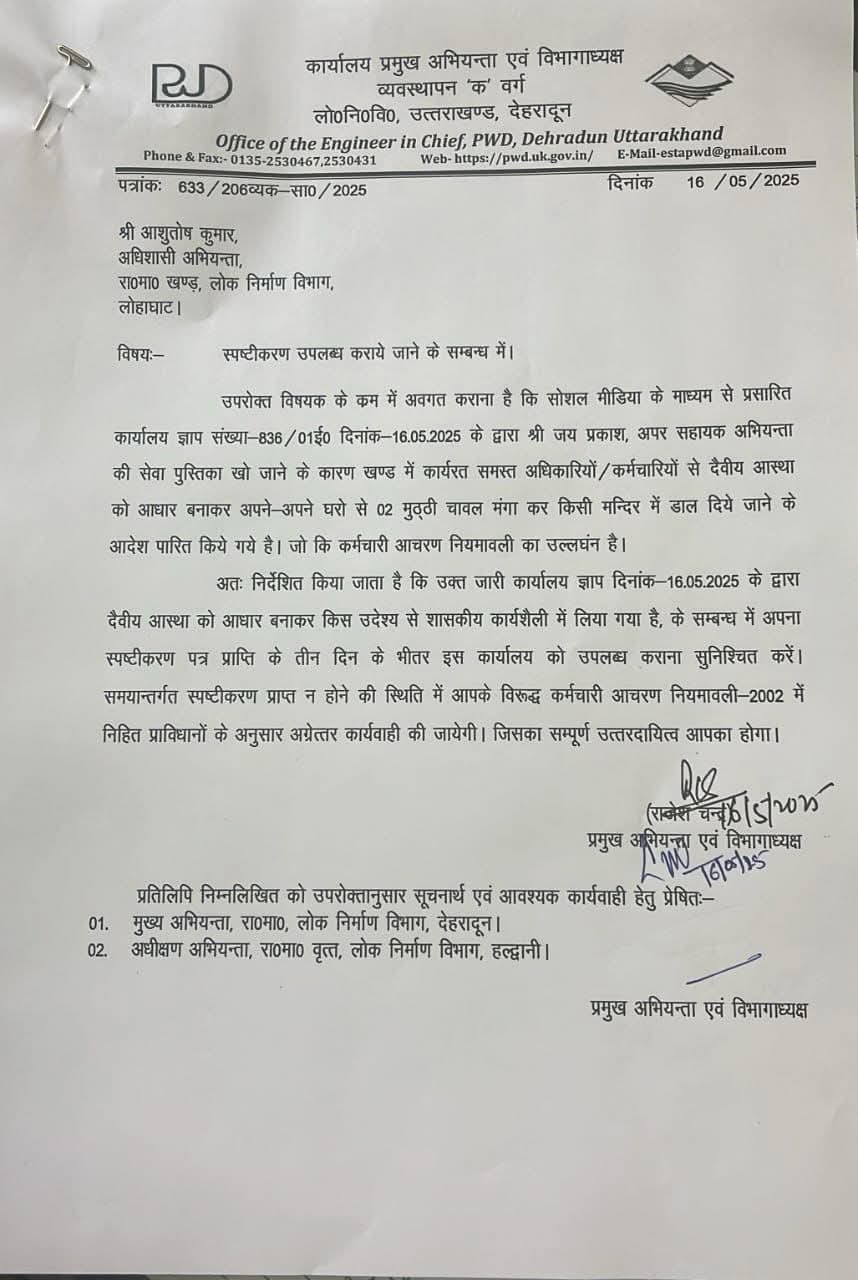 घरों से दो मुट्ठी चावल वाले आदेश पर विभाग की