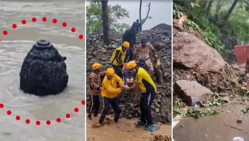 अलकनंदा में डूबी 15 फीट ऊंची शिव मूर्ति, कहीं लैंडस्लाइड