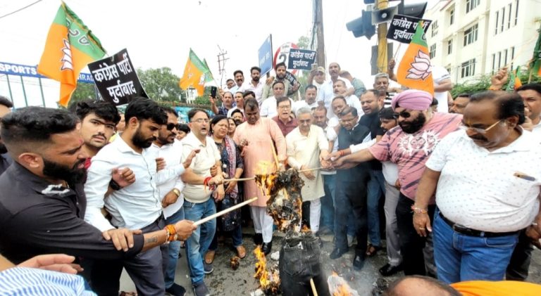 कांग्रेस विधायकों के विरोध में भाजपा का पुतला दहन -