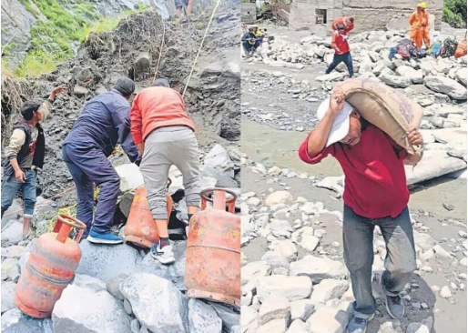 रास्ते बंद, कंधे पर सिलेंडर और राशन की बोरी... आपदा