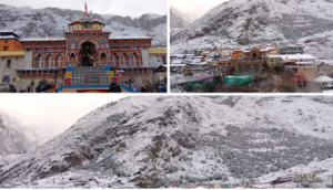 CHAMOLI : मौसम ने बदली करवट, बद्रीनाथ धाम में बिछी