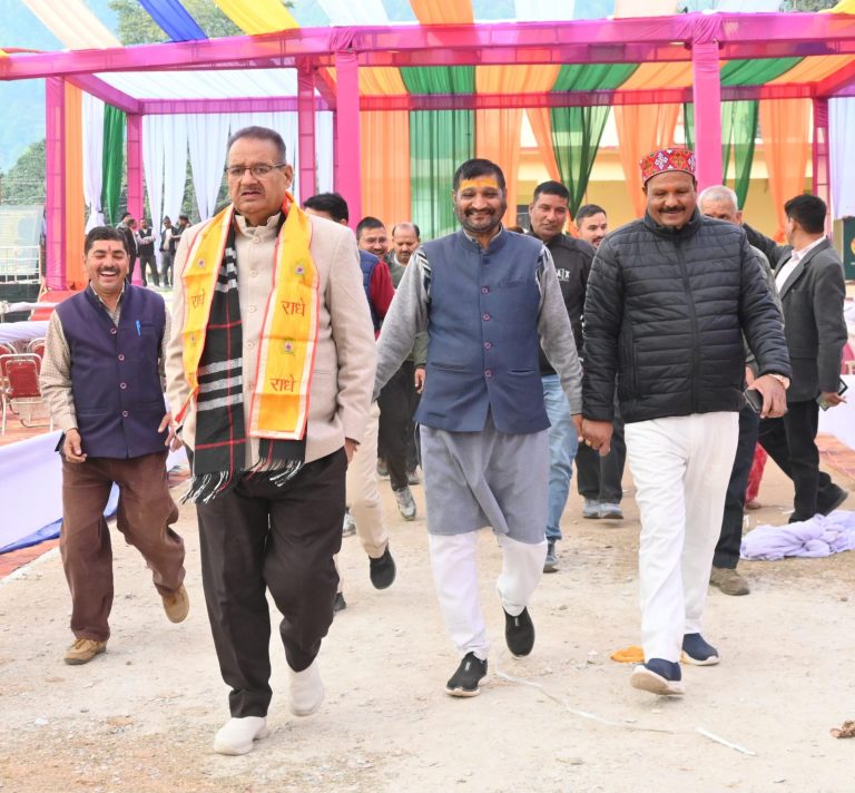 Agriculture Minister Joshi inspects venue in Gauchar for Kisan Diwas