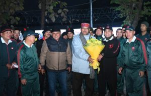 Minister Ganesh Joshi extends New Year greetings to Soldiers of 5/1 Gorkha Rifles by offering sweets