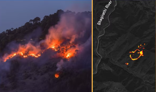 उत्तराखंड की पहाड़ियों में धधक रही है भीषण आग, सेंटिनल-2