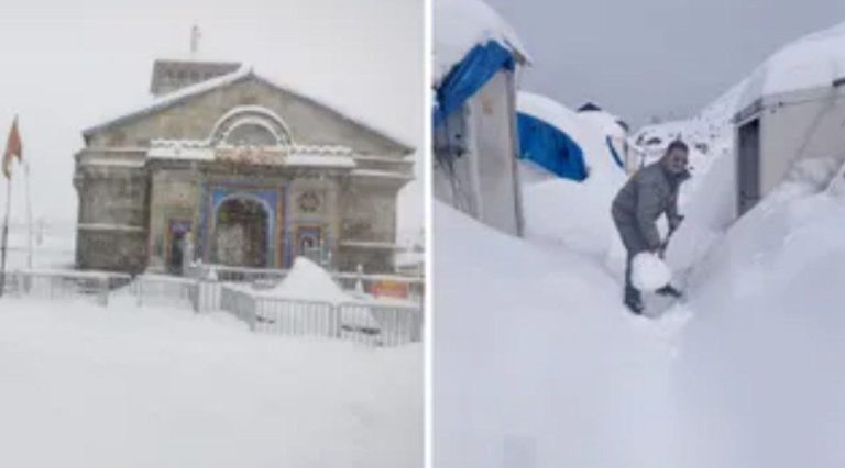 केदारनाथ धाम में तीसरे दिन भी भारी बर्फबारी, केदारपुरी ने