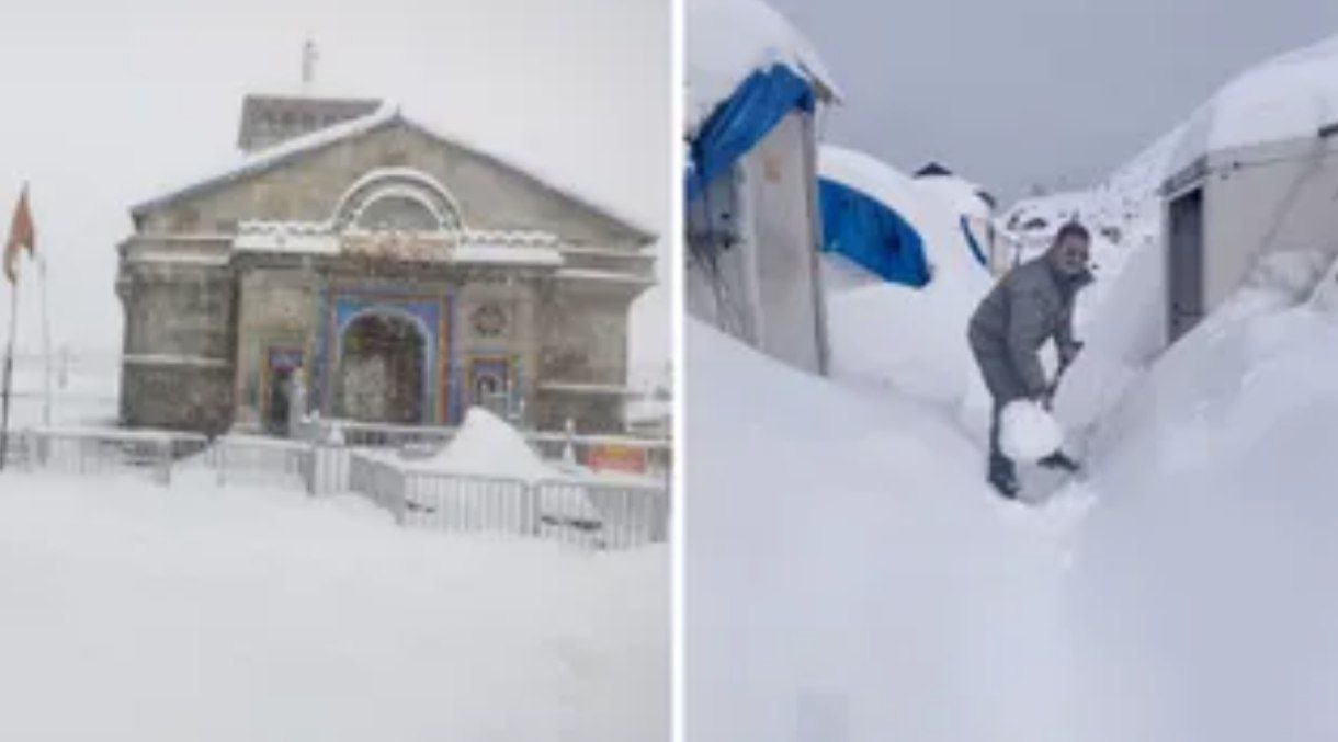 केदारनाथ धाम में तीसरे दिन भी भारी बर्फबारी, केदारपुरी ने