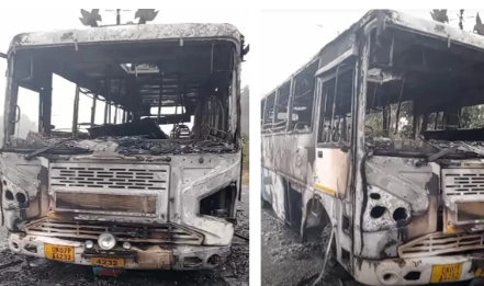 देहरादून में उत्तराखंड परिवहन निगम की बस में लगी आग,