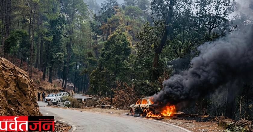 Uttarakhand News: कैंची धाम मार्ग पर खड़ी कार बनी आग