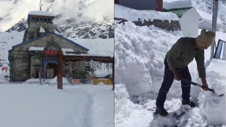 केदारनाथ धाम में भारी बर्फबारी के बीच सुरक्षा चाक-चौबंद, शून्य से नीचे तापमान में मुस्तैद जवान