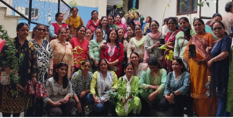 Garhwal Sabha women members brave torrential rain to plant trees
