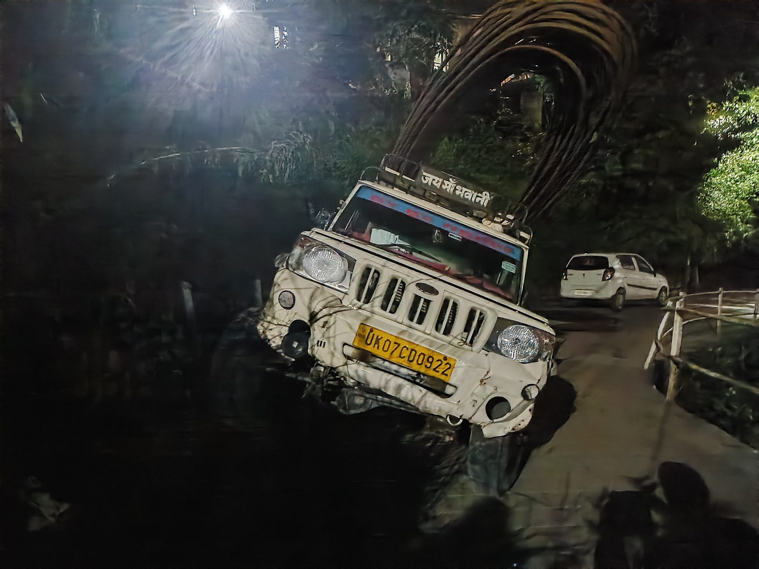 Poor road construction exposed in Mussoorie: Pickup truck trapped in