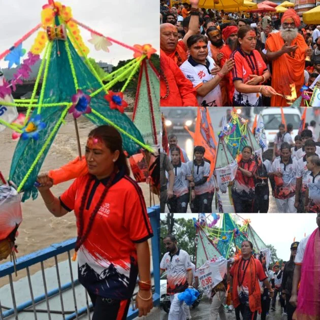 2036 ओलंपिक की मेजबानी का संकल्प, कांवड़ लेकर निकलीं खेल