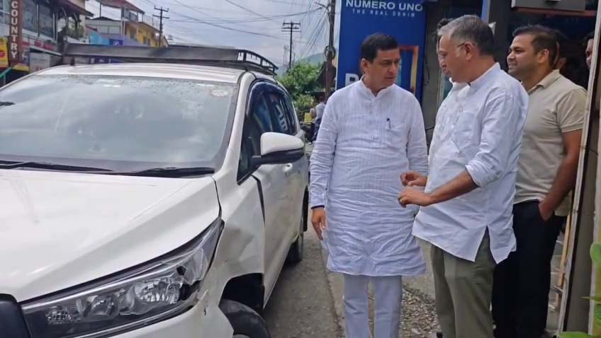 Narrow escape for MP Anil Baluni as boulder hits car