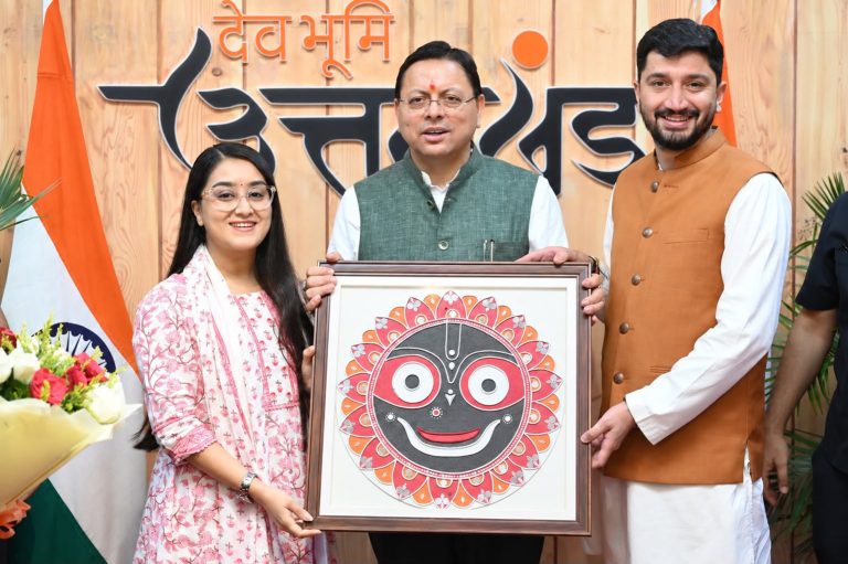 Aryan Dev Uniyal & Vidushi Nishank meet CM Dhami; present