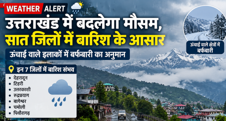 उत्तराखंड में बदलेगा मौसम, सात जिलों में बारिश के आसार; ऊंचाई वाले इलाकों में बर्फबारी का अनुमान